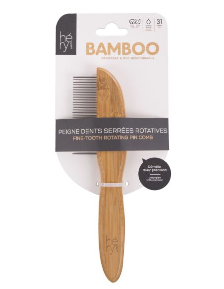 Peigne Bamboo Dents Serrees Rotative